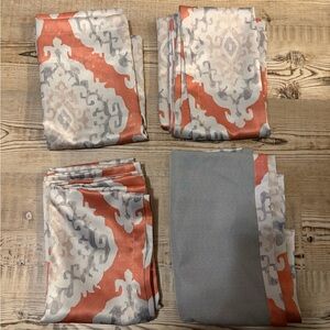 Coral and Gray Ikat Pattern Curtain Panels